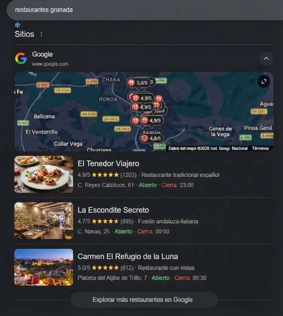 Resultados de Google Maps y perfil de empresa para negocios locales