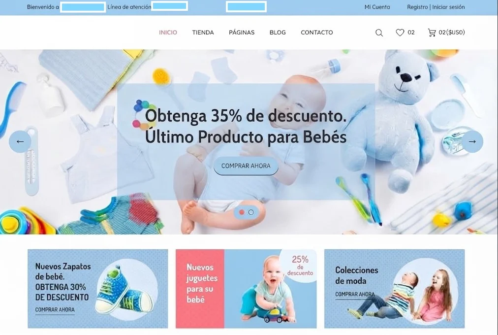 Página de inicio rediseñada de la tienda online de productos para bebé