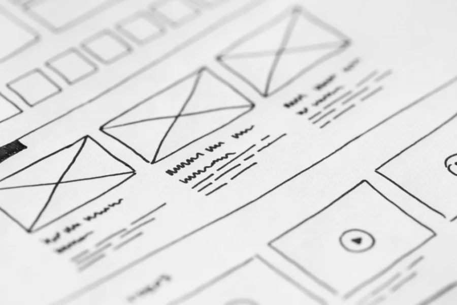 Bocetos de diseño web hechos a mano para un proyecto a medida