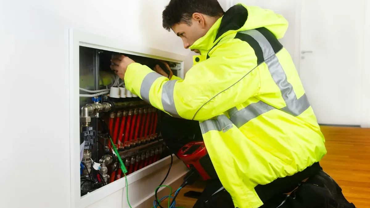 Técnico ejecutando una orden de trabajo de instalación de suelo radiante