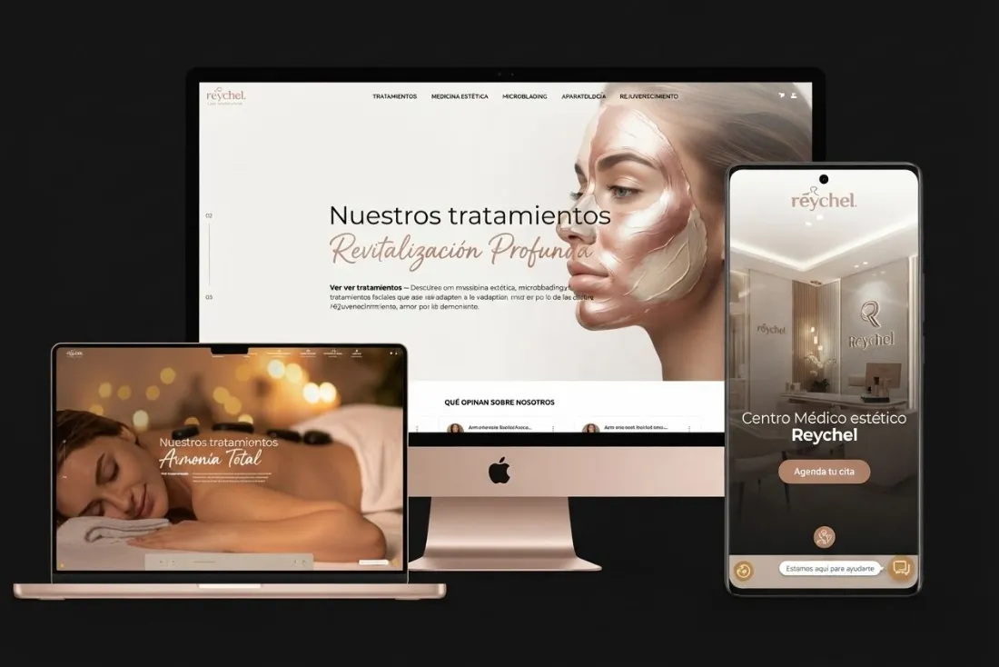 Ejemplo de web para clínica estética en ordenador y móvil