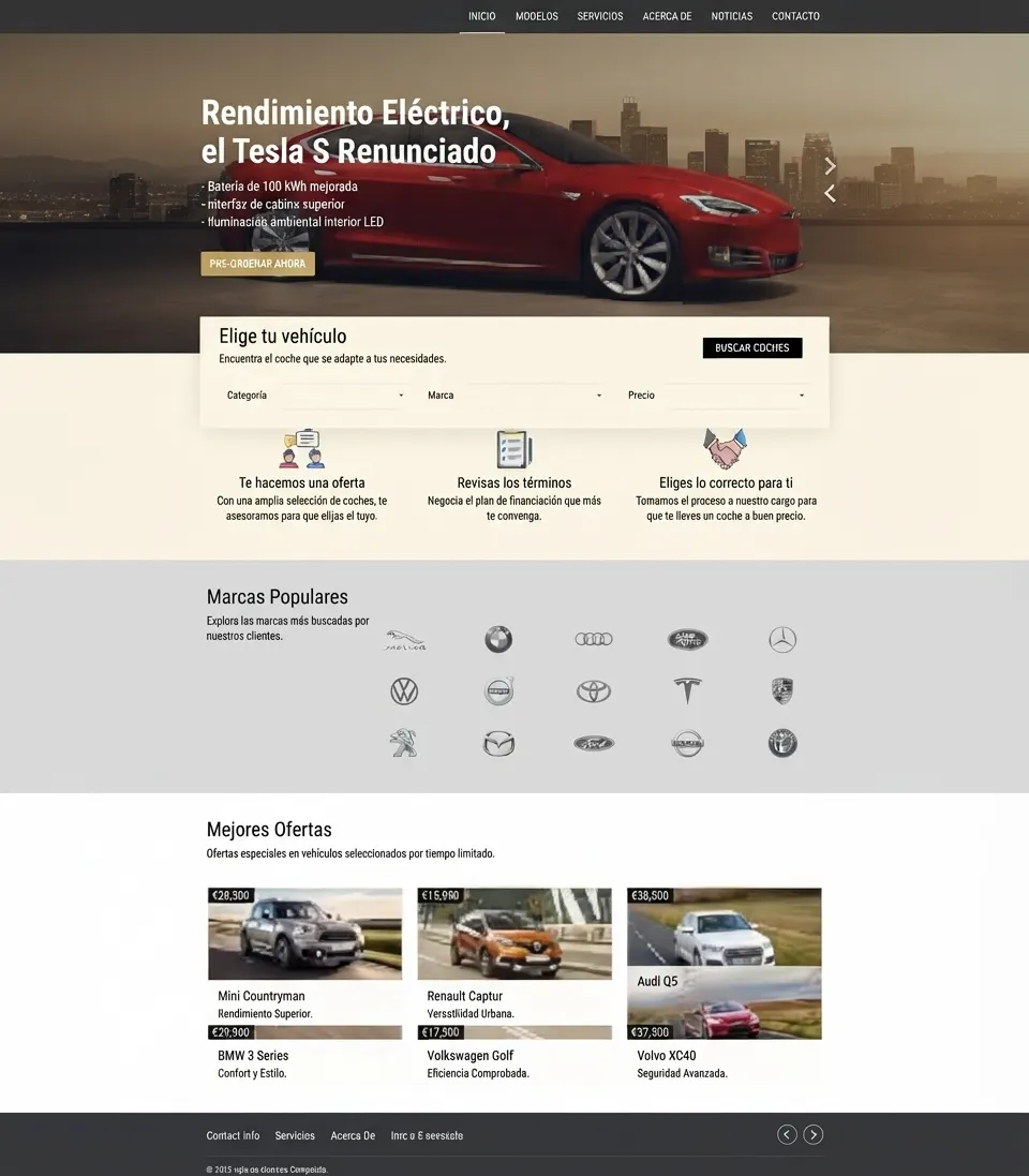 Web de concesionario con buscador de vehículos, marcas y ofertas