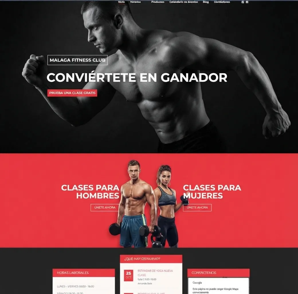 Diseño web de gimnasio con clases para hombres y mujeres