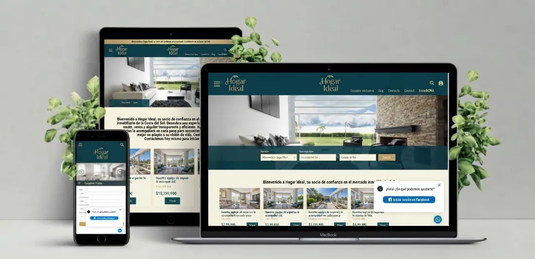Marketing digital para inmobiliarias: web inmobiliaria en ordenador, tablet y móvil