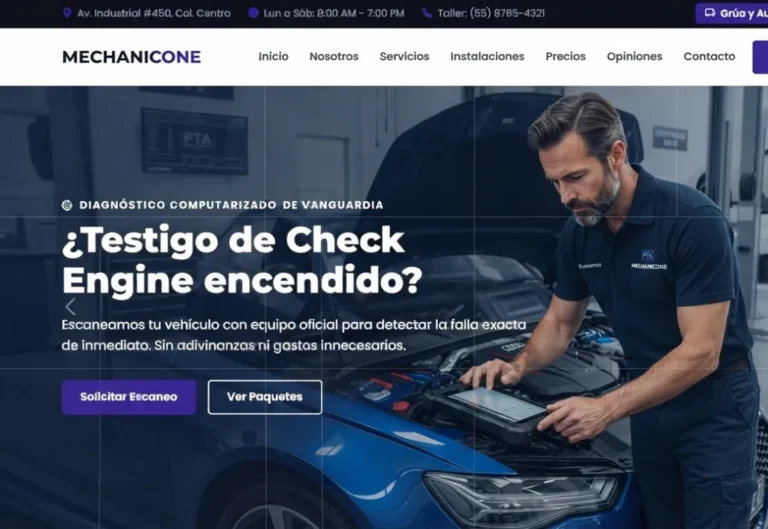 Web de talleres y servicios vista en varios dispositivos