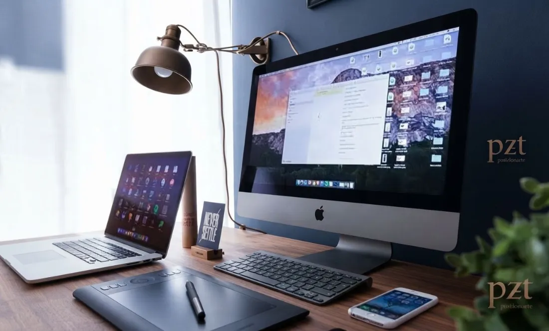 Marketing digital para pymes: puesto de trabajo con web en ordenador