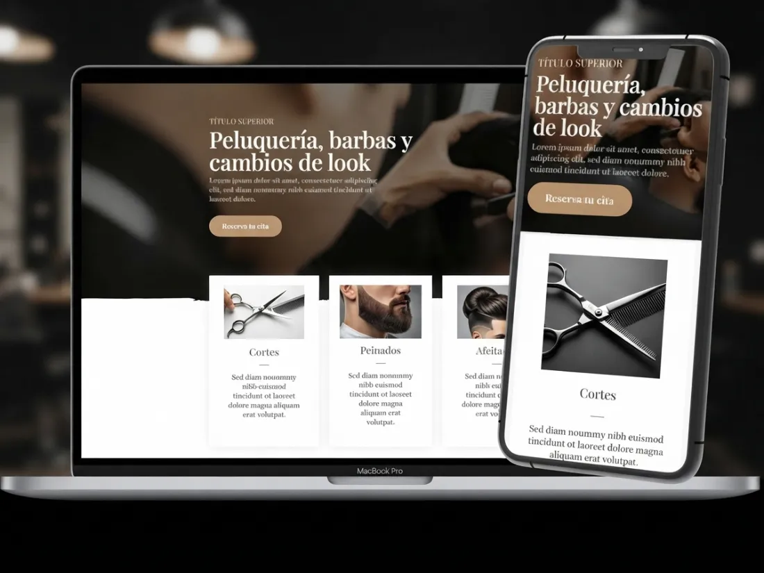 Marketing para peluquerías: web de peluquería en portátil y móvil