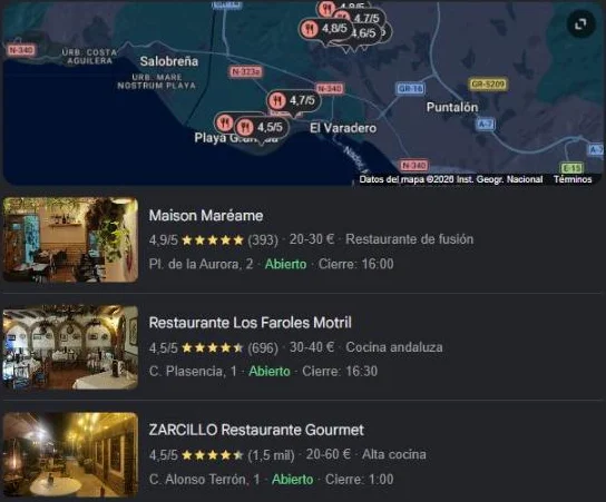 Pack local de Google Maps con restaurantes de Motril